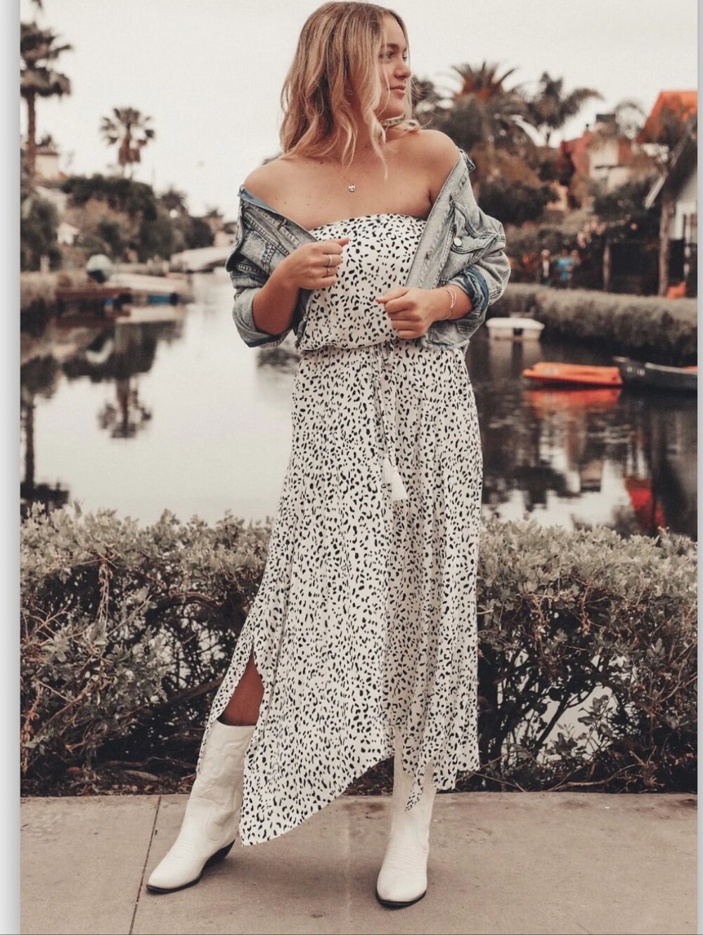 VICI Dalmatian Print Strapless High-Low Maxi Dress M White Black Size Medium
